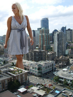 giantess city blonde dress walking