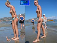 breasts crush collage blonde beach barefoot wet domination shrunken_men sand buttman pinned under_foot