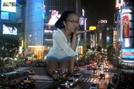 giantess collage city handheld cars glasses dark_skin beregous