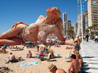 breasts gentle collage city blonde beach sand sunning