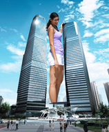 gentle giantess city black_hair skyscraper