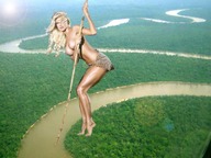 breasts giantess collage mega blonde barefoot topless jungle river native