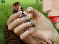 collage handheld finger brunette shrunken_woman red_lips rubber_apex fingernails