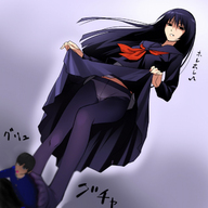 drawing collage trayx feet upskirt black_hair long_hair anime asian shrunken_men foot_crush nylons under_foot