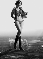 crush landscape mega monochrome destruction underwear short_hair boots shirt