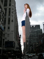 giantess collage city mega long_hair traffic brunette asian shorts point_of_view new_york_city empire_state_building