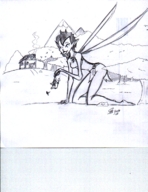 drawing monochrome clothed anime fairy