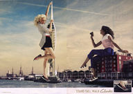 giantess city blonde black_hair clothed posing camera advertisement giantesses boats ships portsmouth clarks