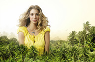 giantess collage blonde clothed jungle outdoors birds necklace trees