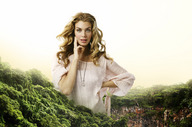 giantess collage blonde clothed jungle outdoors necklace trees