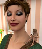 nude blonde clothed brunette shrunken_men sitting tontoblackadder shrunken_woman shoulder indoors pets digital_render