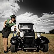 collage cleavage brunette shrunken_men vehicles vintage