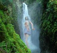 giantess black_hair wet waterfall shorts nature waterfall_shower trees