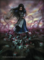 drawing giantess color anime brunette dress artistic apron alice_in_wonderland madness_returns