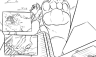 drawing giantess wolf city monochrome destruction sheela arctic_fox