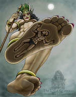 drawing crush feet color barefoot soles anime low_angle foot_crush muscles amazon dragonesslife walking shrunken_man cruel under_glass under_foot nail_polish ankle_bracelet looking_at_viewer source_needed