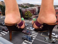 giantess collage feet city mega destruction high_heels unknown_artist sandals foot_crush vehicles nail_polish vehicle_crush