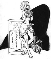 drawing monochrome barefoot skirt anime glass drink shrunken_woman unknown_hand grolson makeshift_clothing cocktail_umbrella