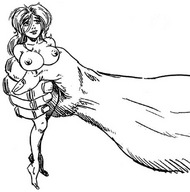 drawing nude monochrome large_breasts handheld hand shrunken_woman unknown_hand
