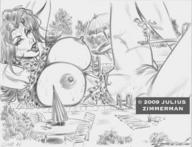 breasts drawing giantess pussy mega monochrome giganta pool julius_zimmerman leopard_print