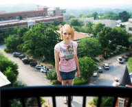 giantess collage city blonde clothed shorts standing vehicles outdoors trees