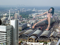 giantess collage black_hair destruction high_heels underwear jets kristina beregous train_tracks