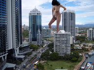 breasts giantess crush collage nude city black_hair destruction traffic helicopter tattoo
