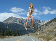 giantess collage mega blonde barefoot lingerie legs mountains vehicles clouds outdoors sky nature road trees