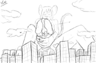 drawing furry masturbation tail city flood mega monochrome giant penis multiple_sizes cloud