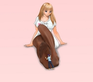 drawing gentle feet blonde color large_breasts long_hair blue_eyes soles anime unknown_artist shrunken_men nylons worship feet_sniffing