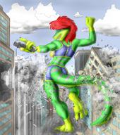 furry macro swimsuit destruction claws barefoot lizard paws red_hair doral bus chaswari green_skin