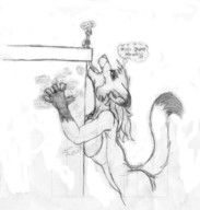 drawing giantess nude vore furry wolf tail city monochrome
