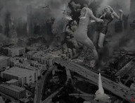giantess collage city blonde monochrome destruction rampage fighting jets giantesses missiles