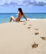 giantess collage beach ocean shrunken_men foot_print sand sunny