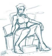 drawing giantess city mega monochrome airplane star_trek sheela sitting_on_building 7_of_9