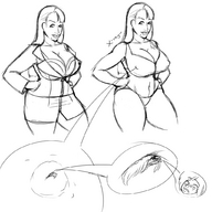 breasts drawing monochrome cleavage anime shrunken_man sheela ace_attorney mia_fey