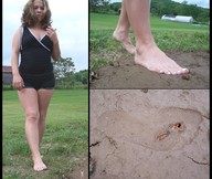 crush collage feet long_hair barefoot brunette foot_crush shrunken_man foot_print cruel outdoors crlvr field