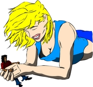 drawing blonde color handheld cleavage lying_down shrunken_man socialistfreakboy