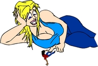 breasts drawing blonde color cleavage lying_down shrunken_man top