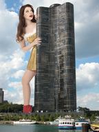 giantess collage city mega long_hair clothed skirt water brunette leg dress boats red_nails bz2king michelle_tractenberg