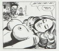 breasts drawing gentle giantess monochrome anime climbing translate_me
