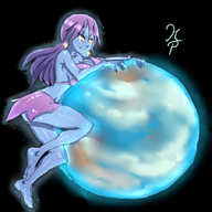 drawing giantess giga color swimsuit planet anime purple_hair blue_skin cruel planet_hugger