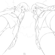 drawing upskirt anime shrunken_men lineart point_of_view