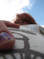 giantess finger red_hair stomach point_of_view