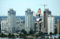 giantess collage city blonde maid_uniform artdent