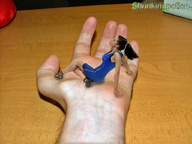 collage black_hair handheld ponytail dress shrunken_woman captured