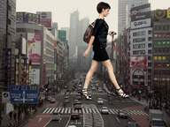 giantess collage city black_hair cars high_heels traffic short_hair walking dorota_gardias