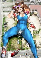 drawing nipples giantess blushing city mega aroused color clothed water anime waku_waku_7 shrunken_men vehicles bunny_girl leotard jumpsuit arina_makihara
