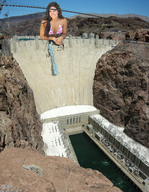 giantess collage black_hair long_hair destruction water smiling wonderslug dam bikini_top rocks power_lines leilani_dowding hoover_dam