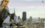 collage city mega blonde clothed shoes sitting